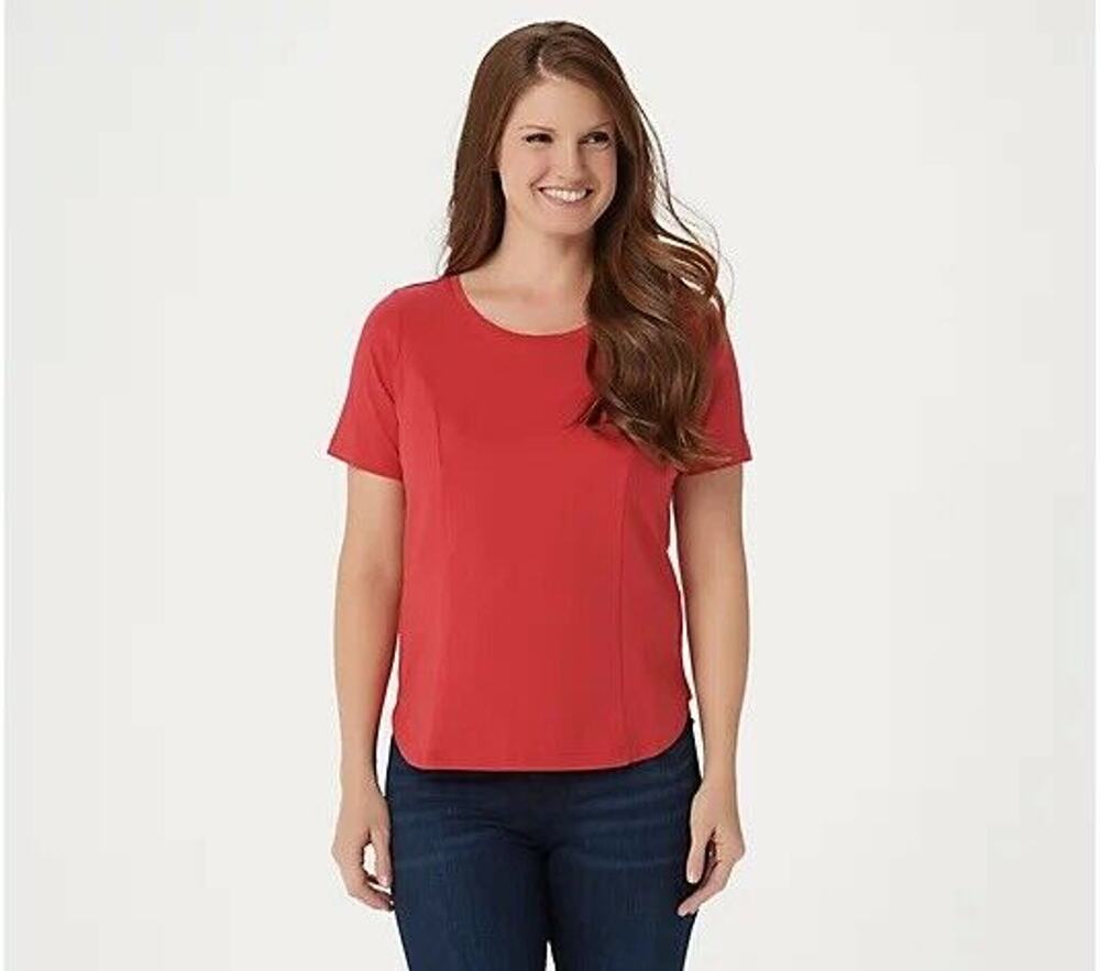 Bob Mackie Womens Essentials Scoopneck Tee XS Red Tshirt Short Sleeve QVC NWOT